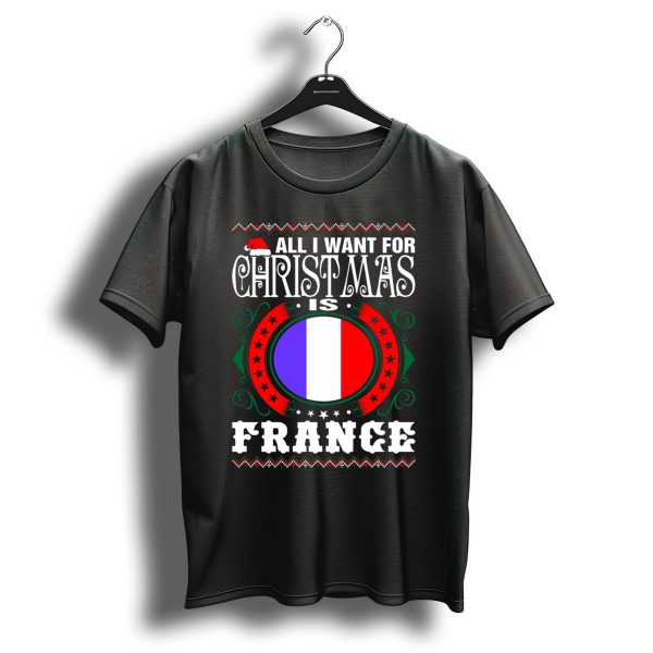 Christmas Wish For France With Santa Hat And French Flag In Red Green Decor T Shirt 1 t shirt 1