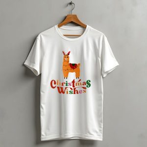 Christmas Wishes Llama Reindeer With Lights T Shirt