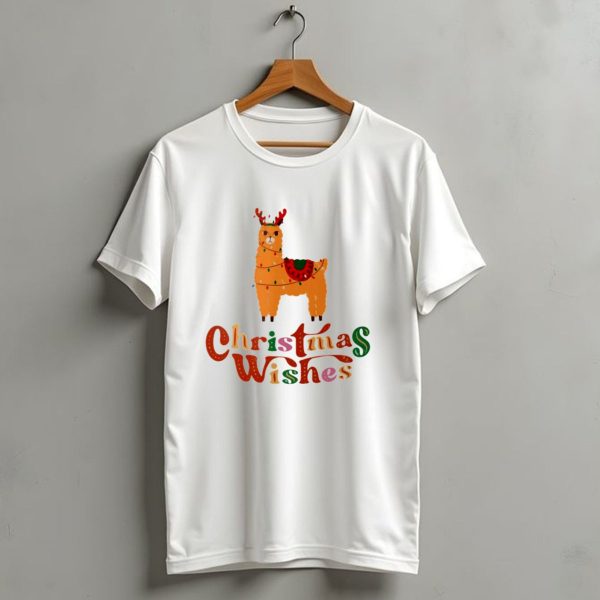 Christmas Wishes Llama Reindeer With Lights T Shirt 1 t shirt 1