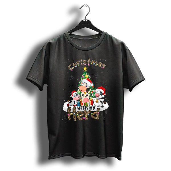 Christmas With My Herd Cow Cattle Farmer Festive Holiday Tree T Shirt 1 t shirt 1