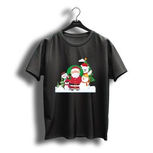 Christmas With Santa Claus Snowman Penguin Polar Bear Festive Scene T-Shirt