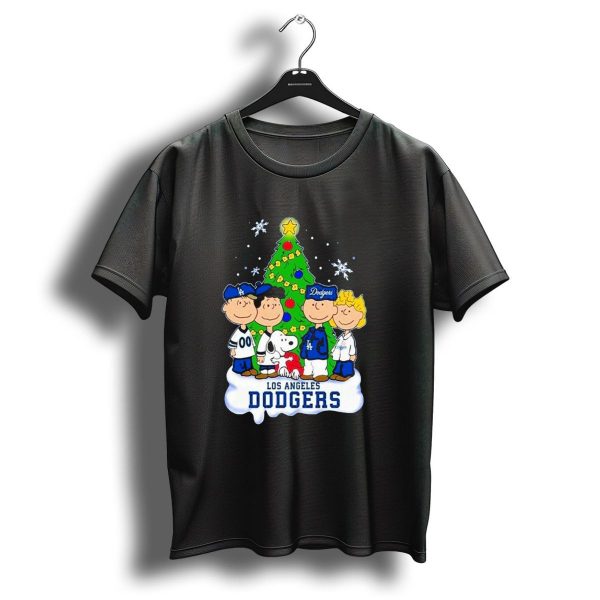 Christmas With Snoopy Los Angeles Dodgers Peanuts Characters And Tree T Shirt 1 t shirt 1