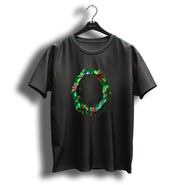 Christmas Wreath Green Poinsettias And Leaves T Shirt 1 t shirt 1