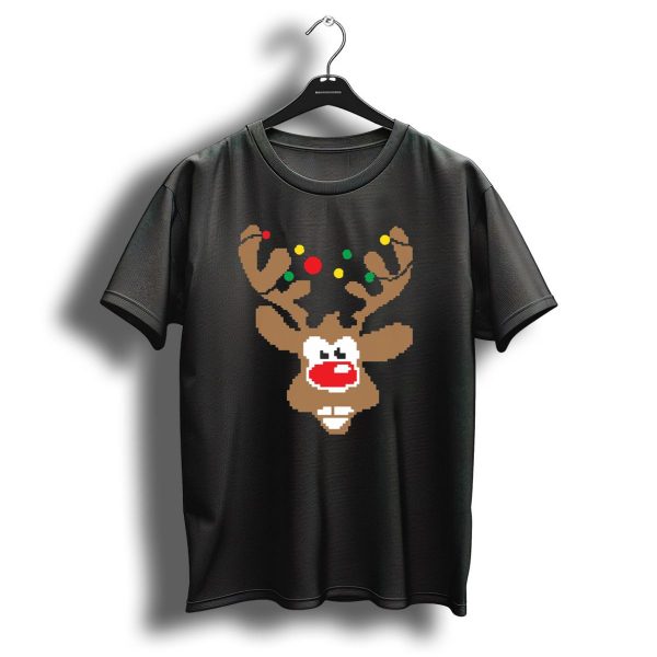 Christmas Youth Pixel Reindeer With Colorful Lights T Shirt 1 t shirt 1
