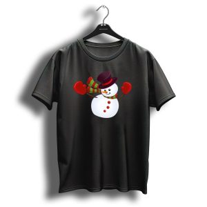 Christmassnowman Cartoon Festive Hat Scarf Red Mittens T Shirt