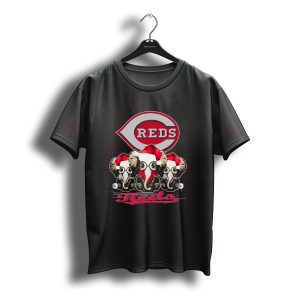 Cincinnati Reds Christmas Elephants In Santa Hats T-Shirt
