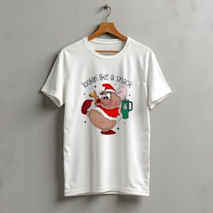 Cinderella Gusgus Lookin Like A Snack Christmas Santa Outfit With Cookie And Drink T-Shirt