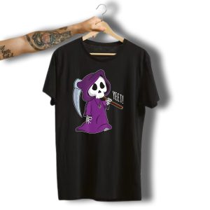 Circle Game Funny Grim Reaper Halloween Yeet Skeleton Hooded Scythe T-Shirt