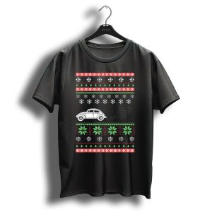 Classic Car Ugly Christmas Sweater Style Snowflakes And Trees T Shirt