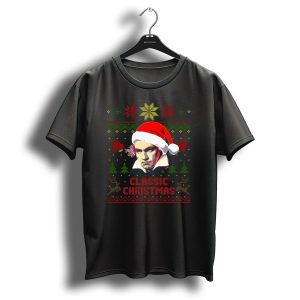 Classic Christmas Beethoven Santa Hat Reindeer Snowflakes T Shirt