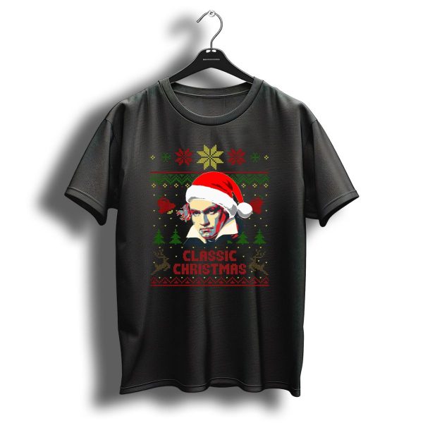Classic Christmas Beethoven Santa Hat Reindeer Snowflakes T Shirt 1 t shirt 1