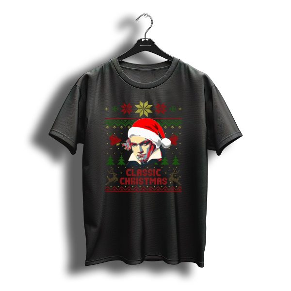 Classic Christmas Beethoven Santa Hat Reindeer Snowflakes T Shirt t shirt 1