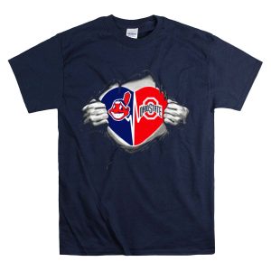 Cleveland Indians Chief Wahoo Logo And Ohio State Buckeyes Split Heart Tear T Shirt