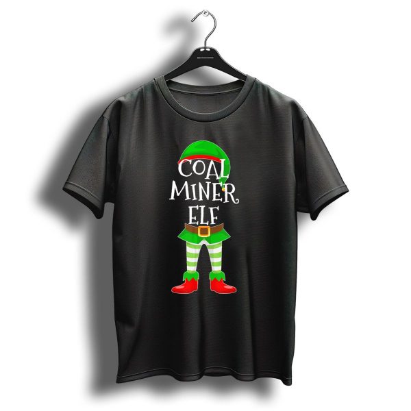 Coal Miner Elf Christmas Elf Outfit With Green And Red Hat And Striped Legs T Shirt 1 t shirt 1