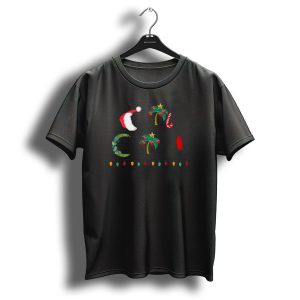 Coastal Christmas Holiday Lights Santa Hat Candy Cane Wreath T Shirt