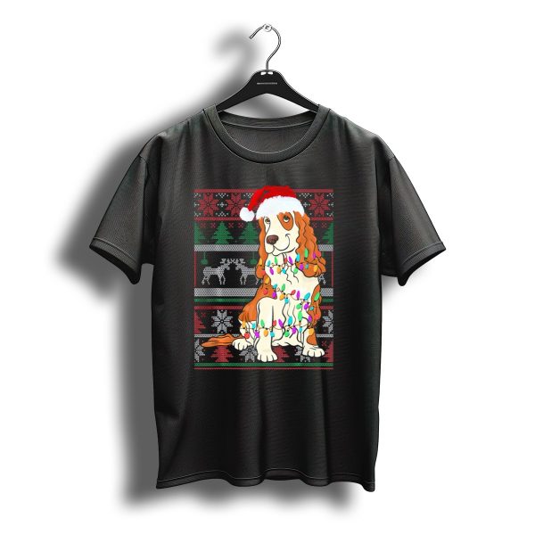 Cocker Spaniel Christmas Lights Santa Hat Holiday T Shirt t shirt 1