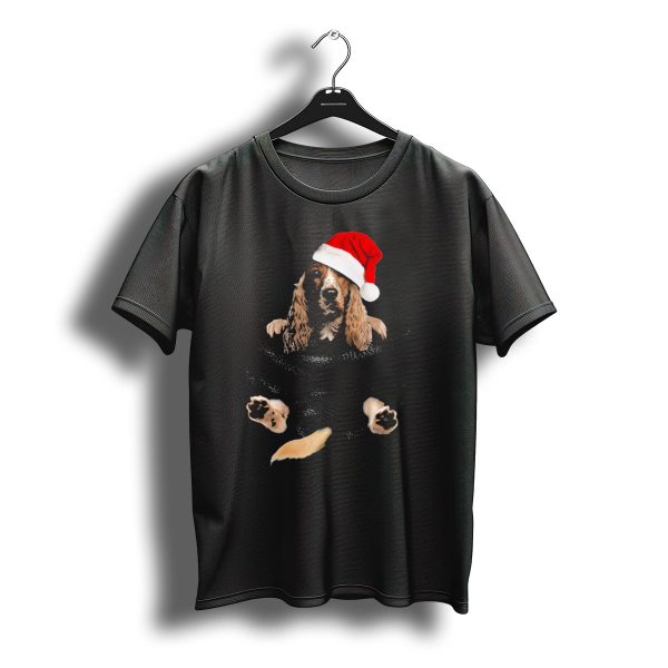 Cocker Spaniel Christmas Santa Hat In Pocket T Shirt t shirt 1