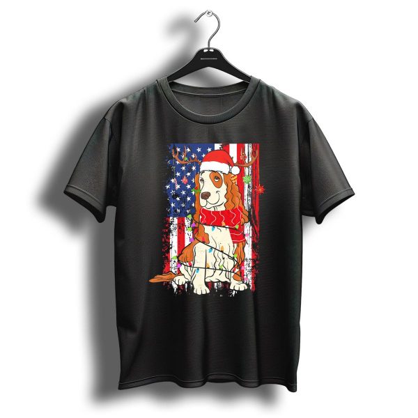 Cocker Spaniel Christmas Santa Usa Flag Reindeer Lights T Shirt 1 t shirt 1