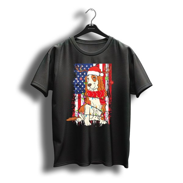 Cocker Spaniel Christmas Santa Usa Flag Reindeer Lights T Shirt t shirt 1