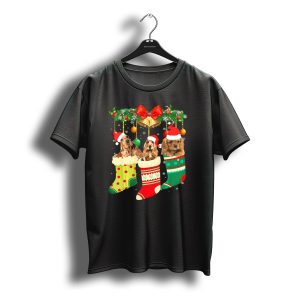 Cocker Spaniel Christmas Socks With Festive Santa Hats And Holiday Decorations T-Shirt