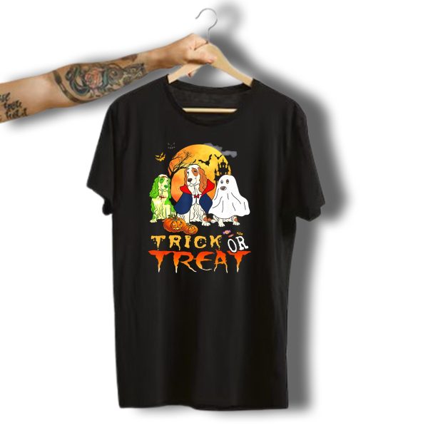 Cocker Spaniel Halloween Trick Or Treating With Pumpkins And Ghosts T Shirt t shirt 1 1