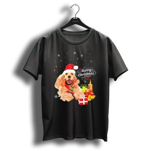 Cocker Spaniel Merry Christmas Santa Hat Candles Gifts Snowflakes T Shirt
