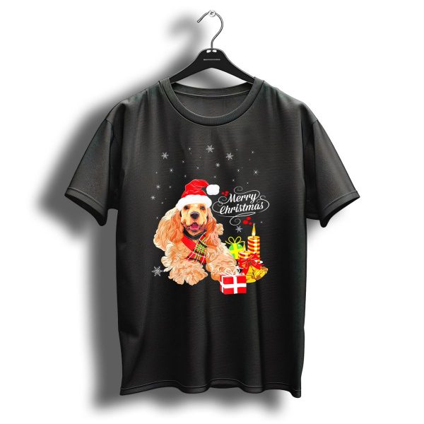 Cocker Spaniel Merry Christmas Santa Hat Candles Gifts Snowflakes T Shirt 1 t shirt 1