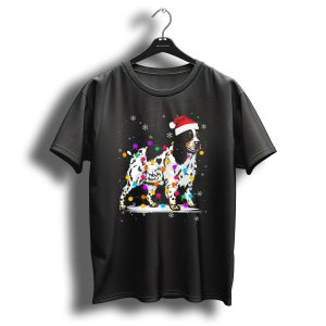 Cocker Spaniel Santa Hat Christmas Lights Snowflakes T Shirt