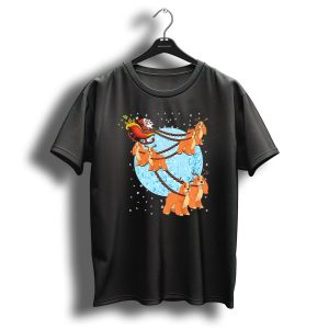 Cocker Spaniel Santa Reindeer Sleigh Christmas Moon Snowflakes T Shirt