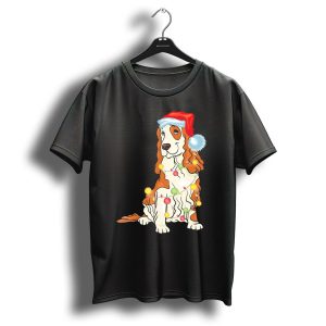 Cocker Spaniel Wearing Santa Hat With Colorful Christmas Lights T Shirt