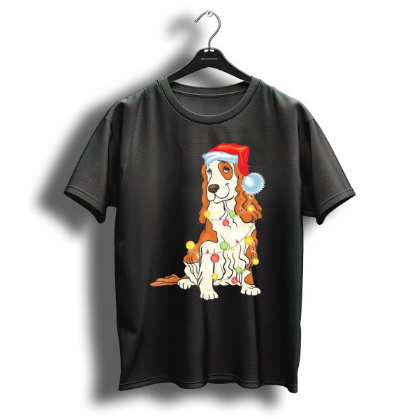 Cocker Spaniel Wearing Santa Hat With Colorful Christmas Lights T Shirt 1 t shirt 1