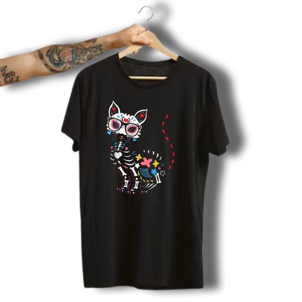 Colorful Day Of The Dead Black Cat Halloween T Shirt t shirt 1
