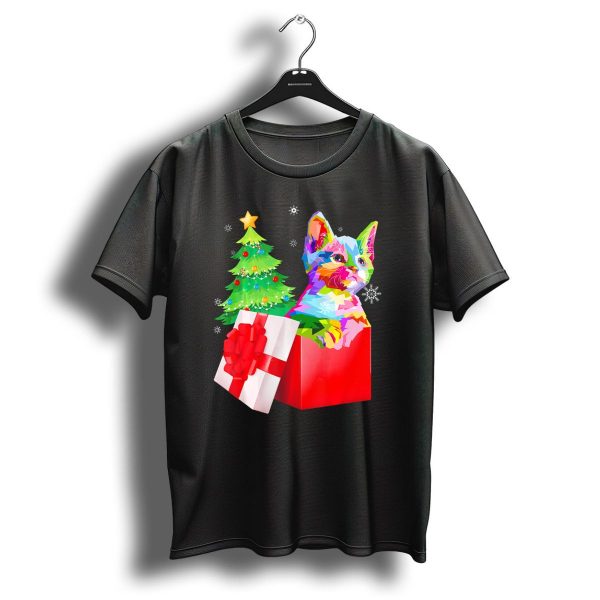 Colorful Kitten In Christmas Gift Box For Kitten Lovers T Shirt 1 t shirt 1