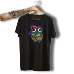 Colorful Owl With Witch Hat In Halloween Costume Fun T-Shirt