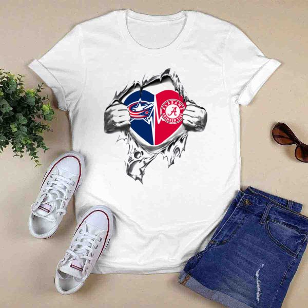 Columbus Blue Jackets Alabama Crimson Tide Heart Ripped T Shirt Style 1 0
