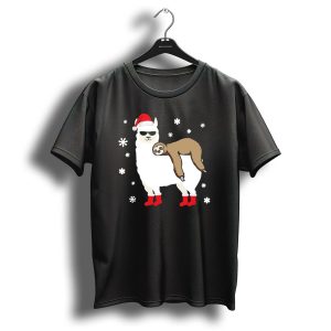 Cool Christmas Sloth On Llama With Santa Hat And Sunglasses T Shirt