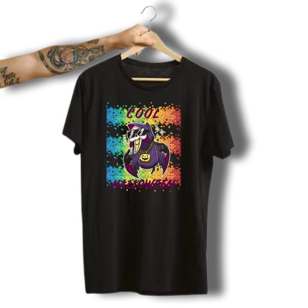 Cool Halloween Ghost With Sunglasses And Pixel Background T Shirt t shirt 1