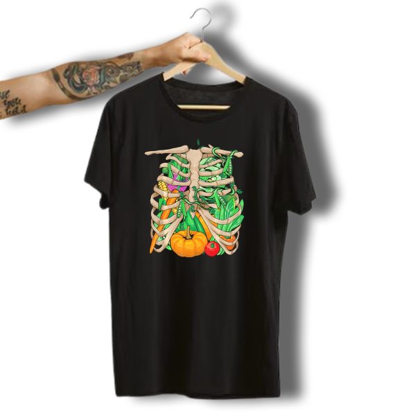 Cool Vegetable Skeleton Halloween Costume Vegetables Ribs Pumpkin Peas Corn Carrot T Shirt t shirt 1