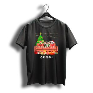 Corgi Christmas Santa Hat Couch Presents Tree Lights T-Shirt