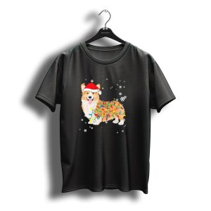 Corgi Christmas Santa Hat Lights Snowflakes Outfit Xmas T-Shirt