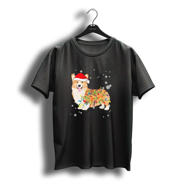 Corgi Christmas Santa Hat Lights Snowflakes Outfit Xmas T Shirt t shirt 1