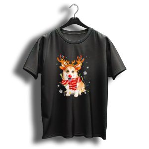 Corgi Dog Christmas Reindeer Snowflakes Lights T-Shirt