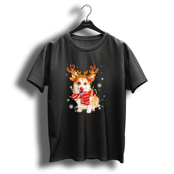 Corgi Dog Christmas Reindeer Snowflakes Lights T Shirt 1 t shirt 1
