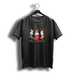 Corgi Dogs In Christmas Stockings With Santa Hats T-Shirt
