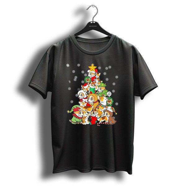 Corgi Festive Christmas Tree With Santa Hats And Snowflakes T Shirt 1 t shirt 1