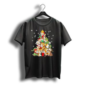 Corgi Festive Christmas Tree With Santa Hats And Snowflakes T-Shirt