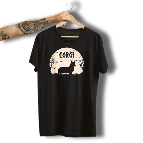 Corgi Halloween Horror Silhouette With Moon And Bats T Shirt t shirt 1