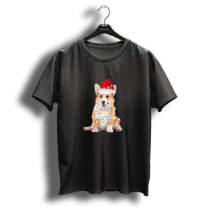 Corgi In Santa Hat With Colorful Christmas Lights T Shirt