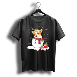Corgi Lover Merry Christmas Snowman With Scarf And Gifts T-Shirt