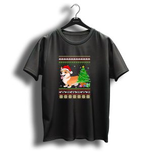 Corgi Santa Christmas Tree Snowflakes Festive T Shirt